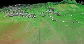 盛岡市北部の丘陵地で、広さが2×1.8km、標高差が110mあるエリアでの3次元気流解析モデル作成の図7