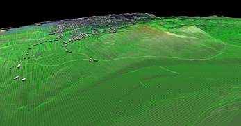 盛岡市北部の丘陵地で、広さが2×1.8km、標高差が110mあるエリアでの3次元気流解析モデル作成の図6