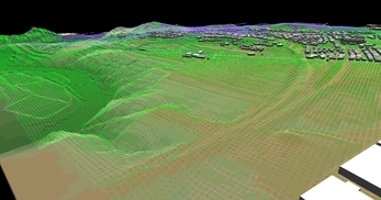 盛岡市北部の丘陵地で、広さが2×1.8km、標高差が110mあるエリアでの三次元気流解析モデル作成の図23