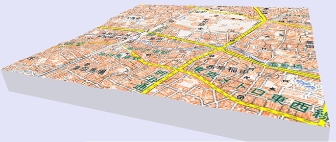 東京都内新宿区地図に地形の起伏を表現したモデル