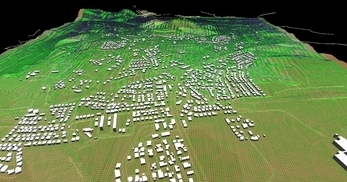 盛岡市北部の丘陵地で、広さが2×1.8km、標高差が110mあるエリアでの3次元気流解析モデル作成の図8