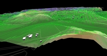 盛岡市北部の丘陵地で、広さが2×1.8km、標高差が110mあるエリアでの三次元気流解析モデル作成の図5